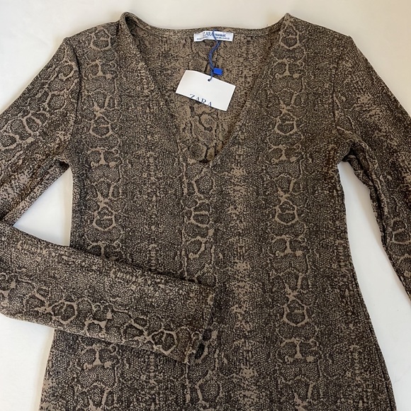 Zara Snake Print Long Sleeve Body Con Dress - Picture 5 of 10